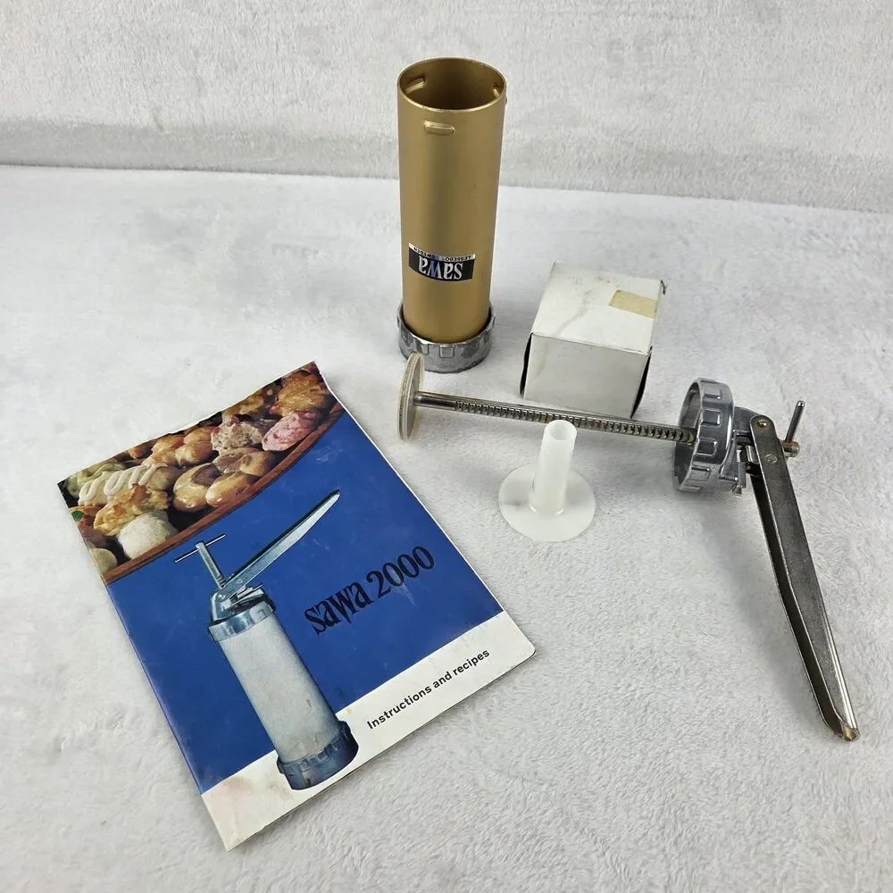 SAWA 2000 Cookie Press Deluxe Sweden Metal Original Box 29 Pieces Complete Vtg